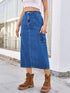'Mckenna' Slit Midi Denim Skirt with Pockets - Celes Fashion
